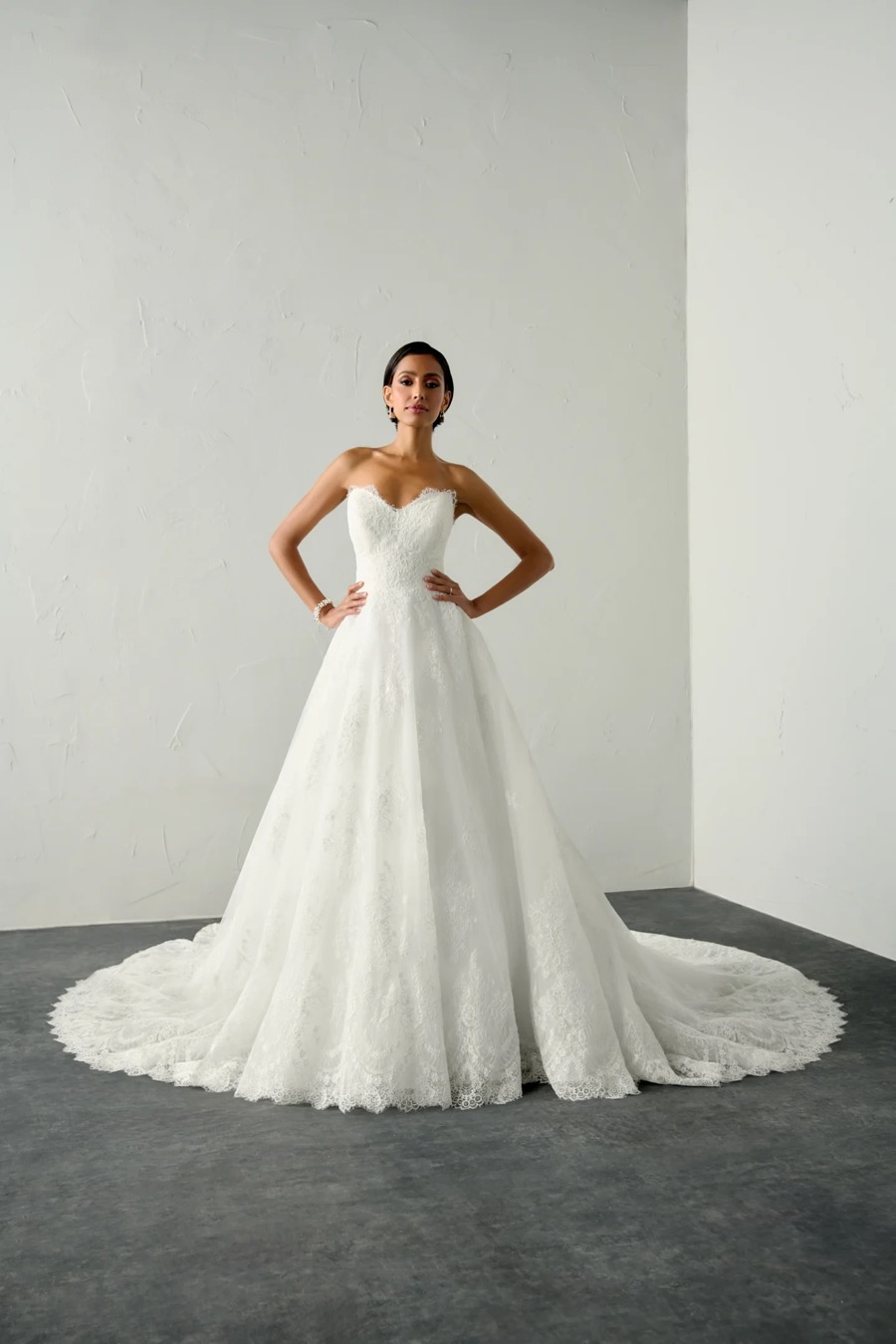 Bride in a Justin Alexander Signature strapless lace ballgown