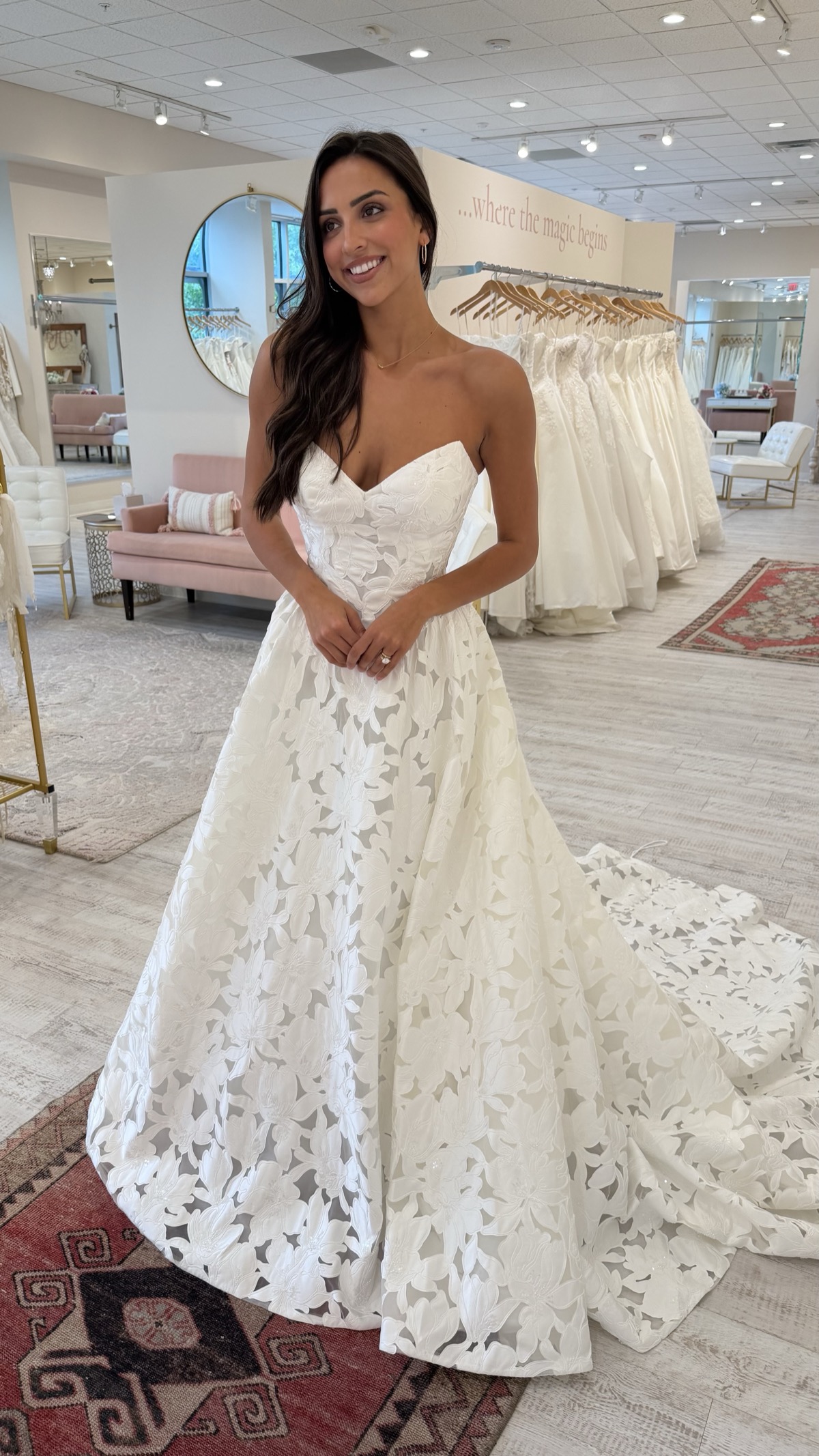 Bride in Martina Liana Luxe LE1474 lace and organza A-line gown