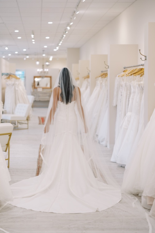 Bride in her wedding gown and veil at Brickhouse Bridal