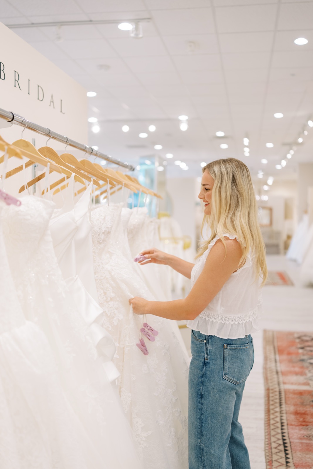 Bride in a strapless wedding gown at Brickhouse Bridal